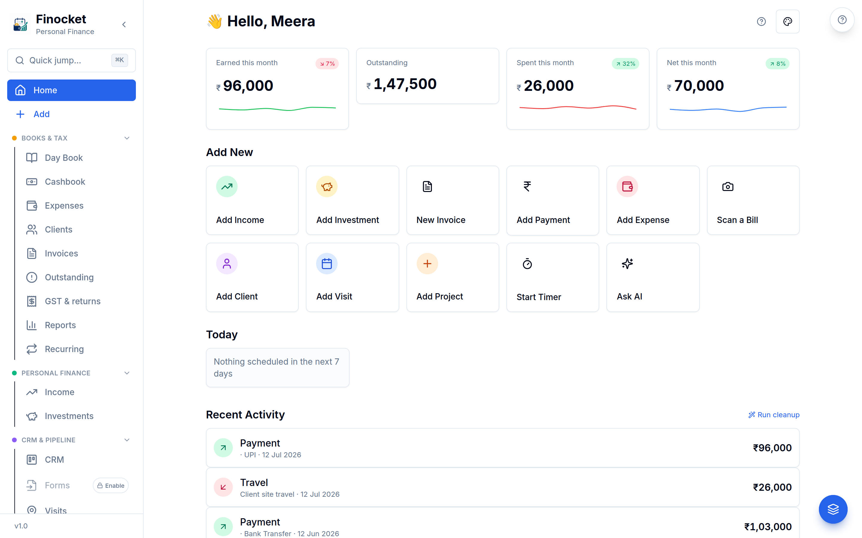 Finocket on desktop β the full workspace