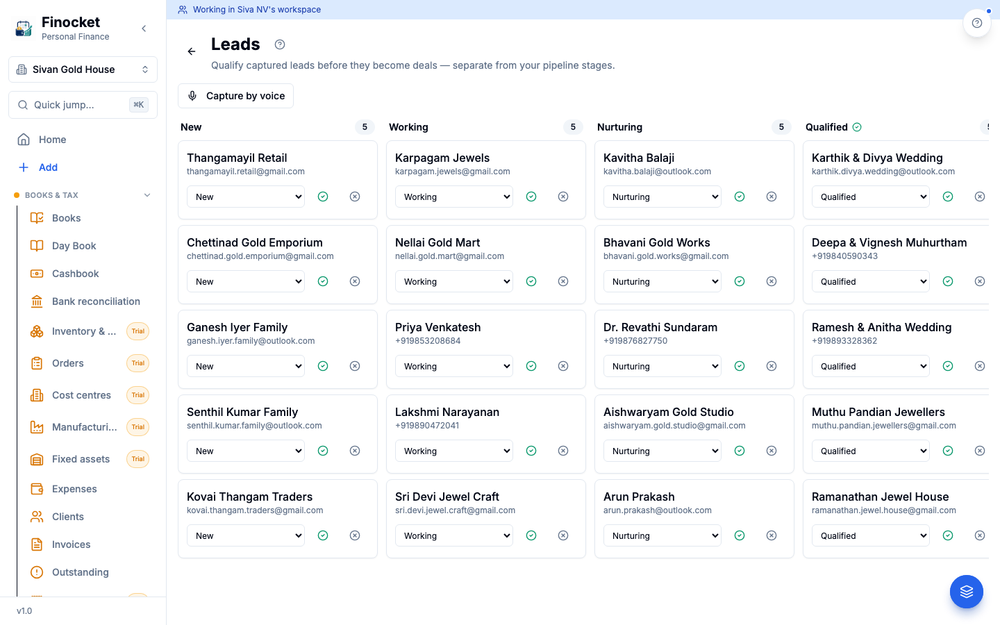 The Leads board — qualify, convert or disqualify, with scoring and routing. (desktop view)