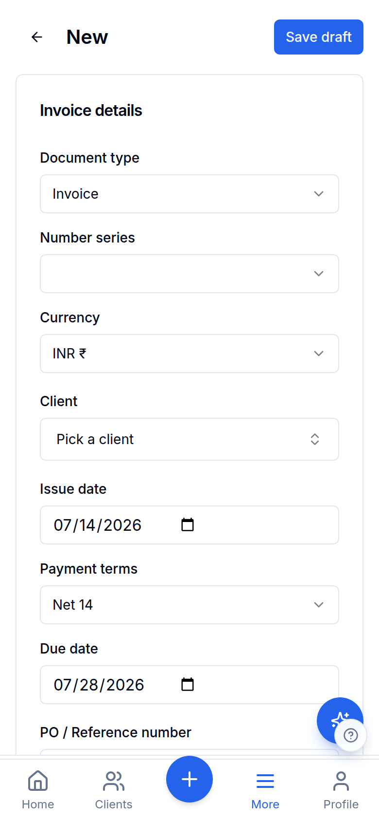 Creating a GST invoice with a UPI QR in Finocket