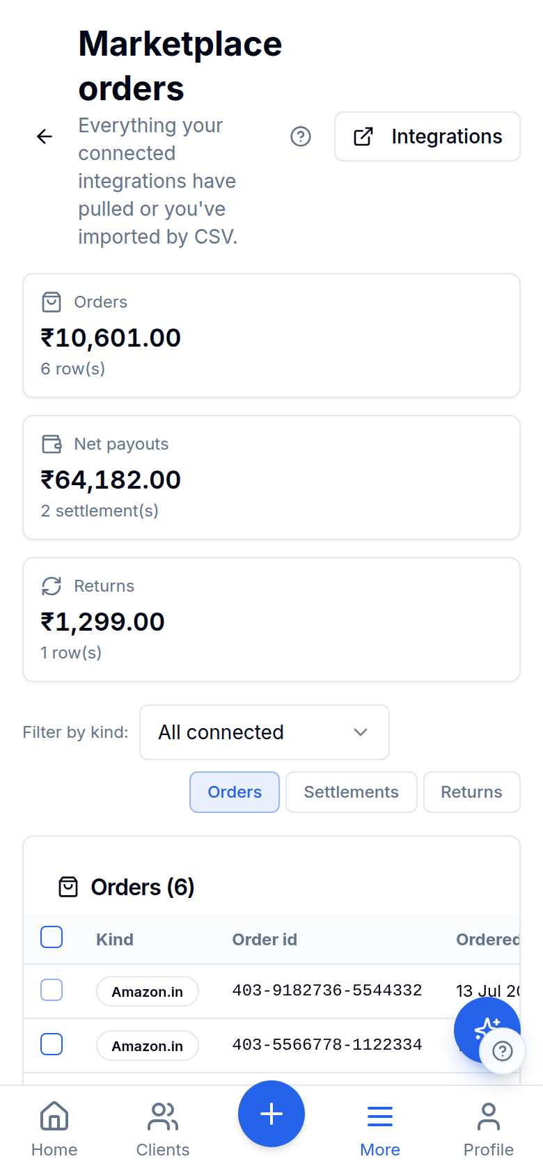 Marketplace orders reconciled to the books and GSTR-8